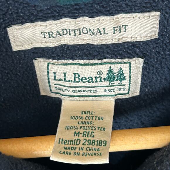 LL Bean Fleece Lined Flannel Shirt Jacket Shacket Green Plaid 298189 Mens Size M - Picture 4 of 7